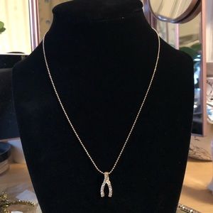 Gold Wishbone Necklace With Rhinestones